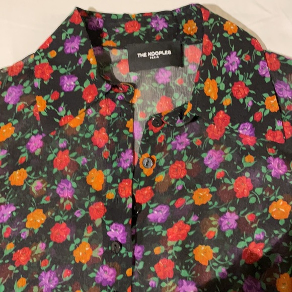The Kooples BLACK SILK SHIRT WITH FLORAL PRINT - Picture 4 of 5